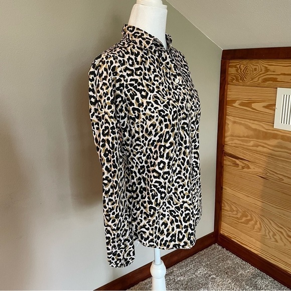 J. Crew Factory Leopard Button Up Cotton Poplin Top in Signature Fit Extra Small - Picture 3 of 9